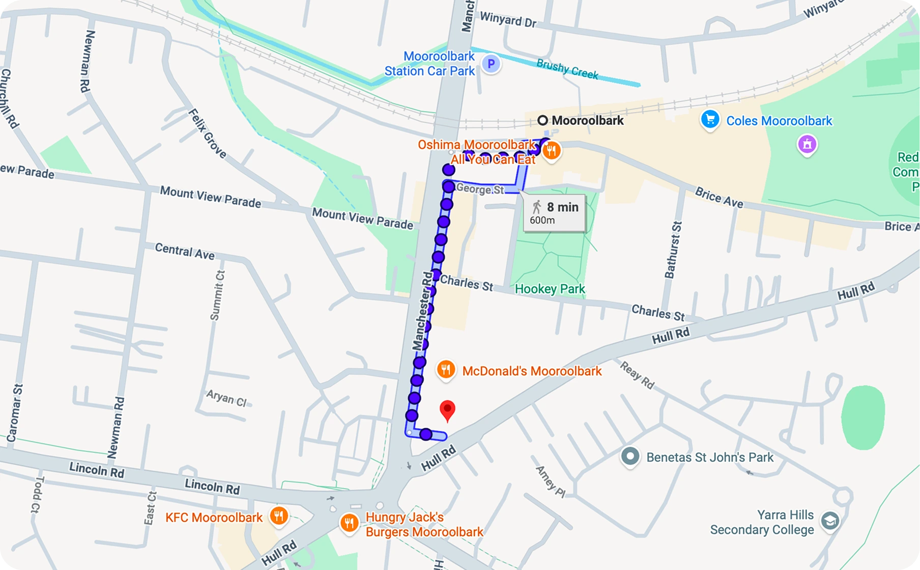 Mooroolbark Train Station connection route to Bright Radiology